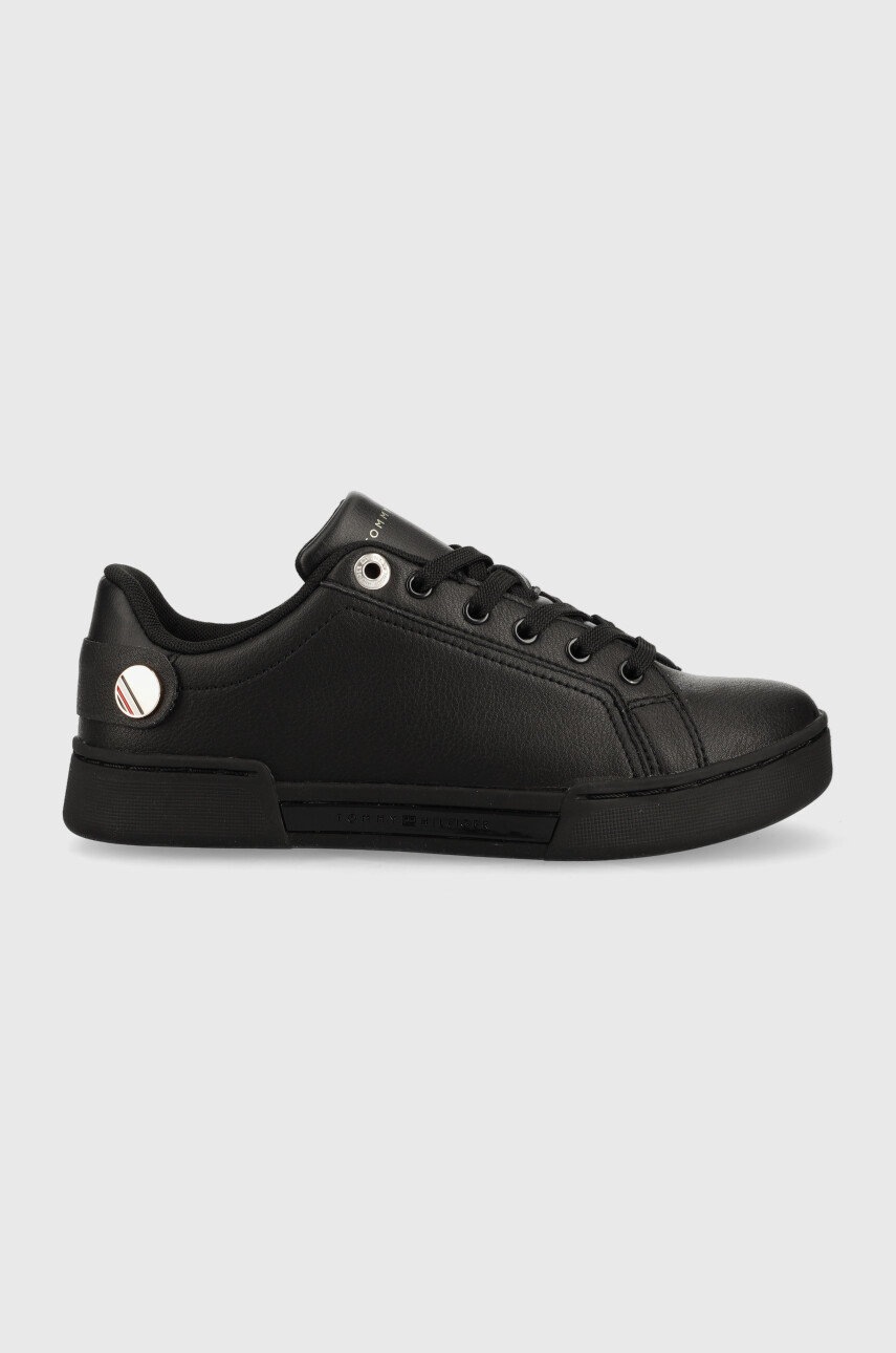 

Кожени маратонки Tommy Hilfiger Button Detail Court Sneaker в черно, Черен