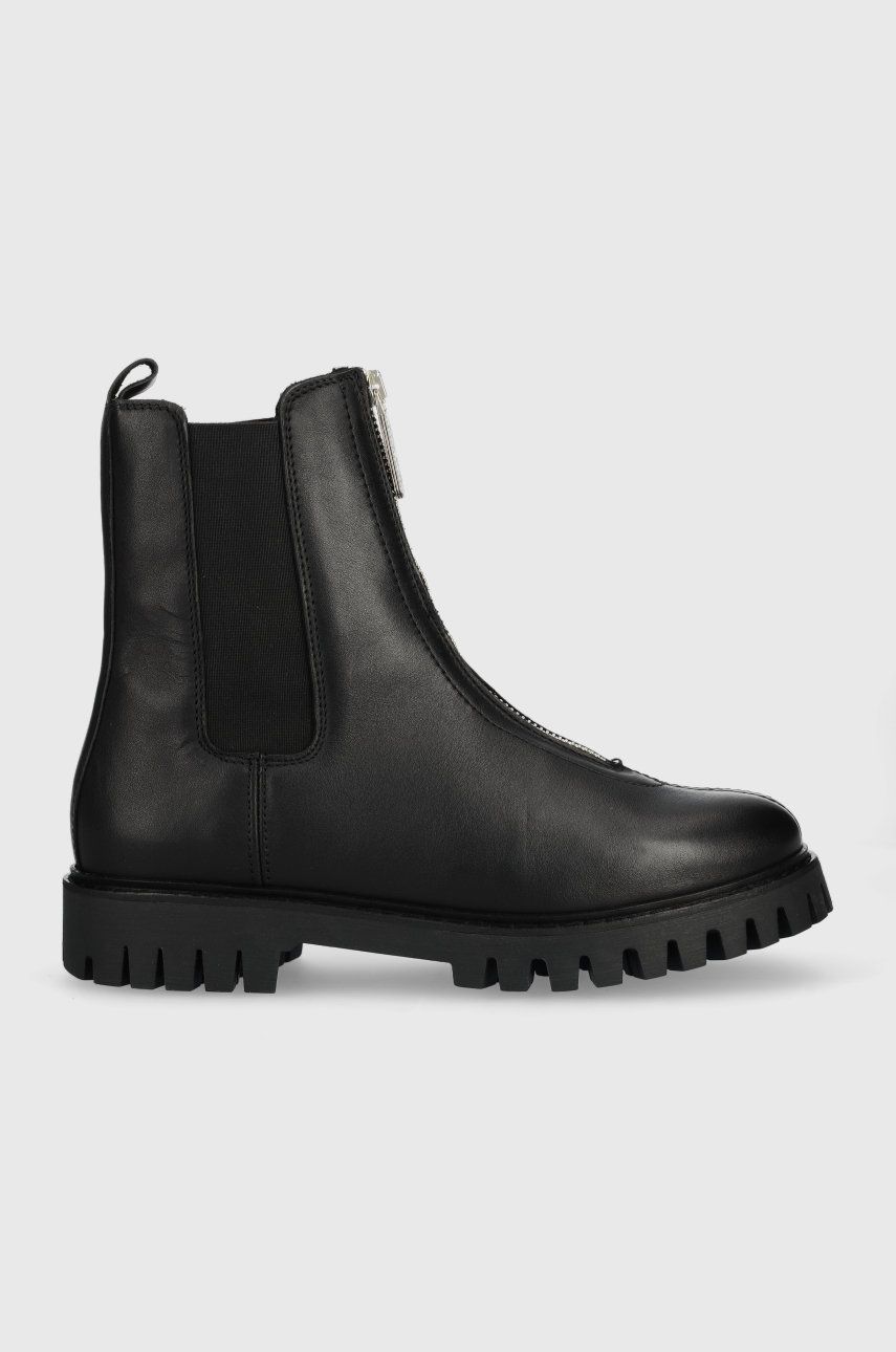 Kožené kotníkové boty Tommy Hilfiger Zip Boot dámské, černá barva, na plochém podpatku - černá - 