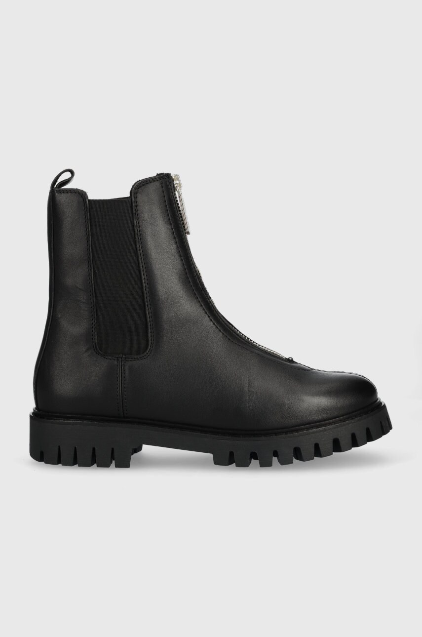 

Кожени боти челси Tommy Hilfiger Zip Boot в черно с равна подметка, Черен
