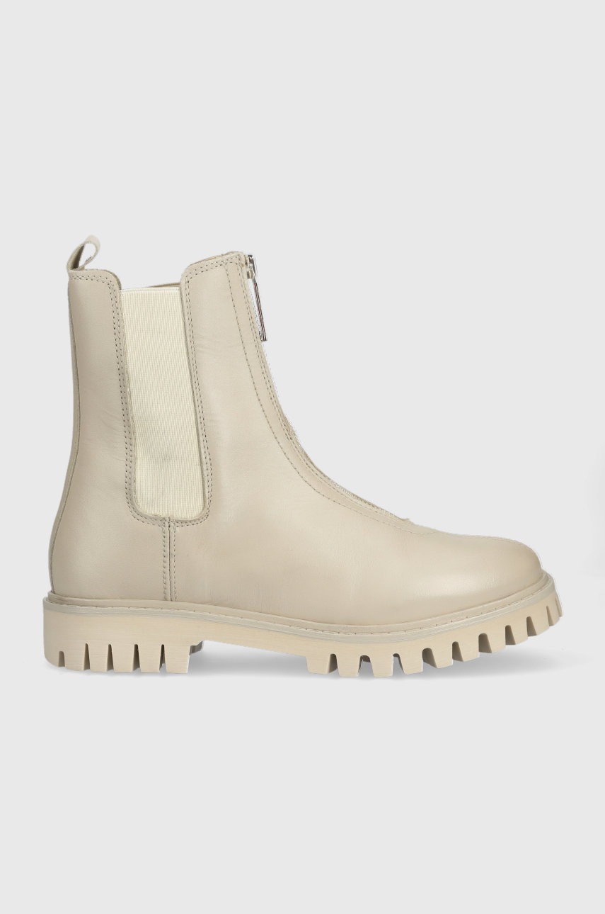 Boty s gumou Tommy Hilfiger Zip Boot dámské, béžová barva, na plochém podpatku - béžová -  Svrš