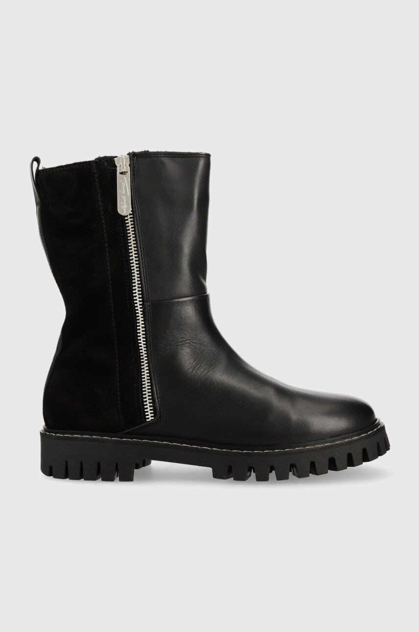 

Кожени боти Tommy Hilfiger Warm Lining Boot в черно с равна подметка с изолация, Черен