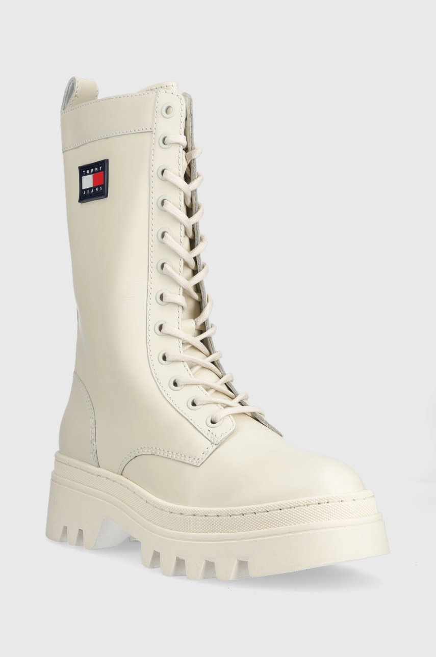 

Кожаные полусапоги Tommy Jeans Tommy Jeans Fashion Lace Up женские цвет бежевый на платформе