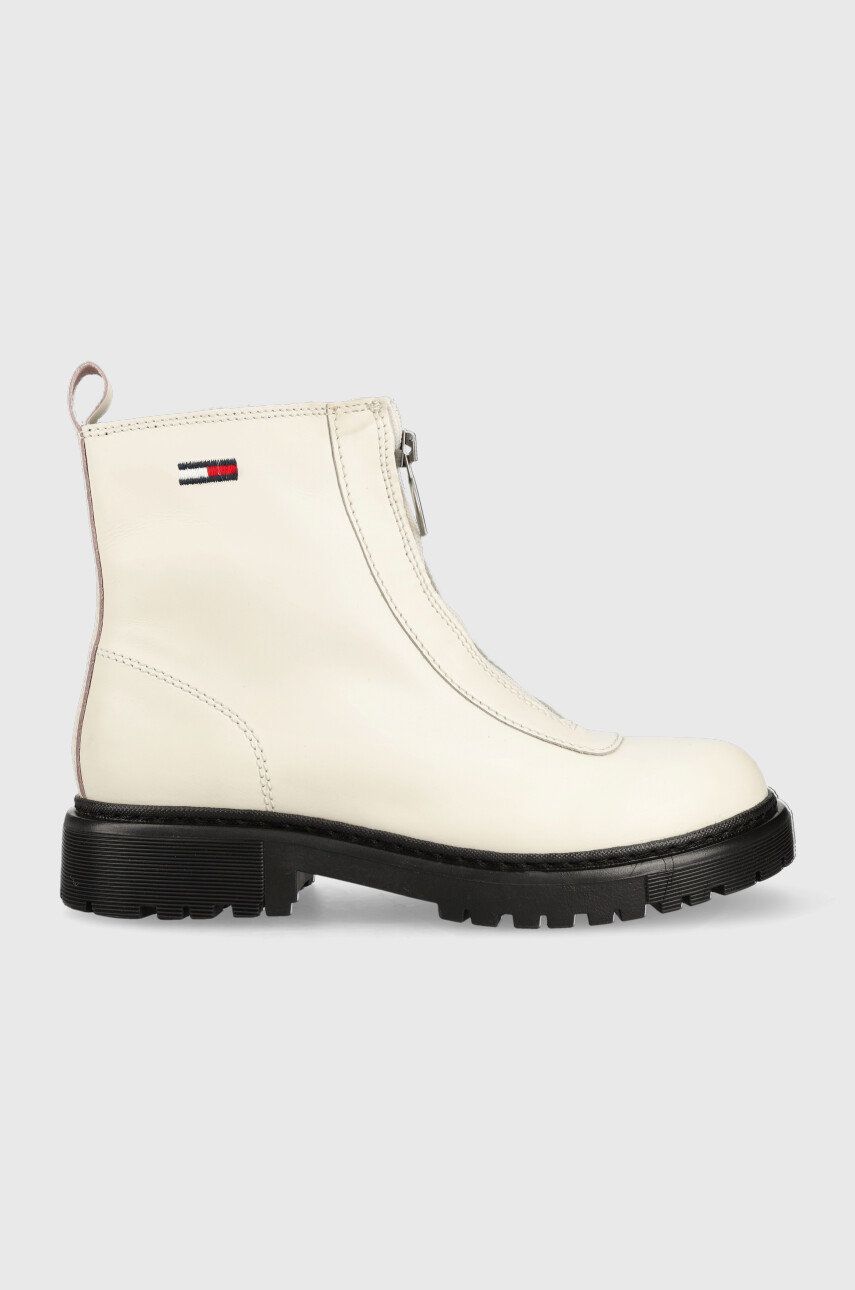 Kožené kotníkové boty Tommy Jeans Tommy Jeans Zip Boot dámské, bílá barva, na platformě - bílá - 