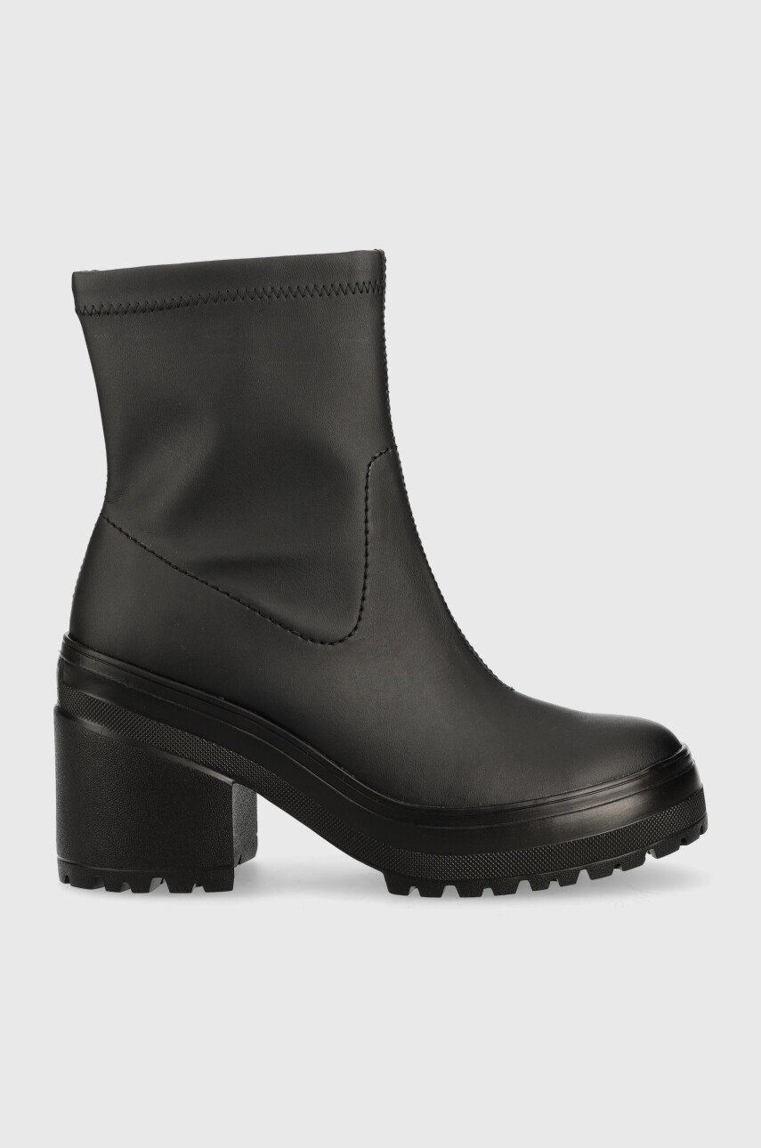 Tommy Jeans Botine Tommy Jeans Heeled Boot Femei, Culoarea Negru, Cu Toc Drept