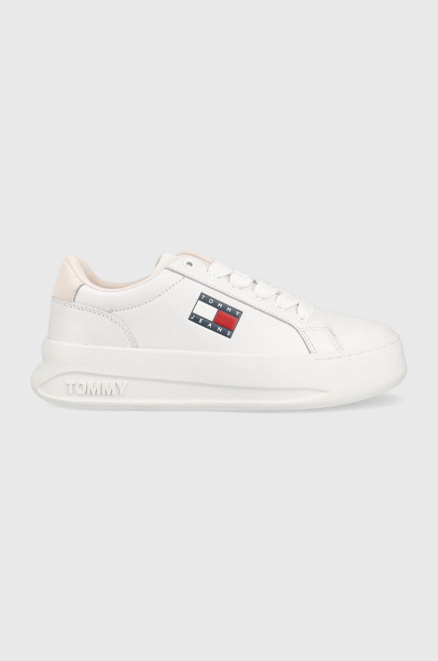 Tommy Jeans Sneakers Dama Dama din piele Tommy Jeans City Flatform , culoarea alb