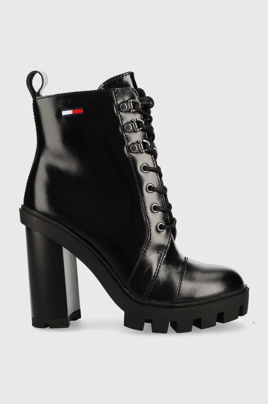 Tommy Jeans botine Tommy Jeans Heeled Boot femei, culoarea negru, cu toc drept