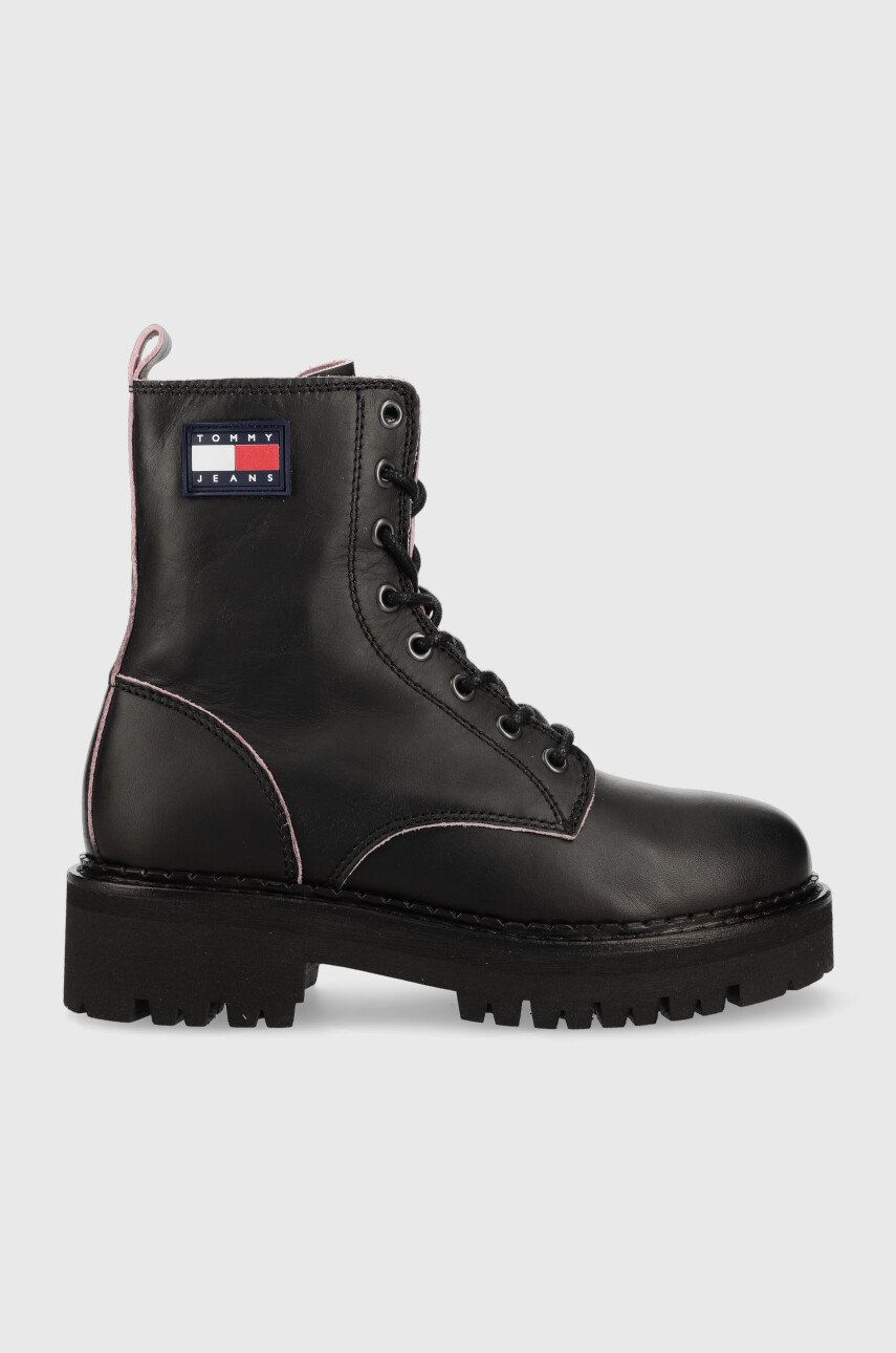 Farmářky Tommy Jeans Urban Tommy Jeans Piping Boot dámské, černá barva, na platformě