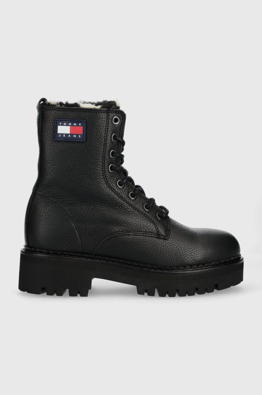 Tommy Jeans cizme de piele Tommy Jeans Urban Warmlined Boot femei, culoarea negru, cu toc plat, izolat Answear 2023-06-01