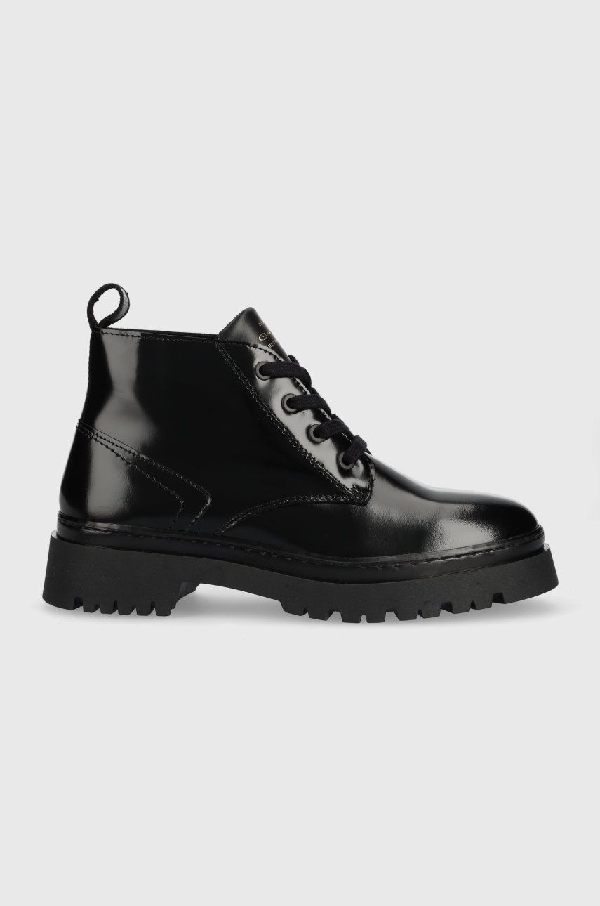 Levně Kožené kotníkové boty Gant Aligrey dámské, černá barva, na plochém podpatku