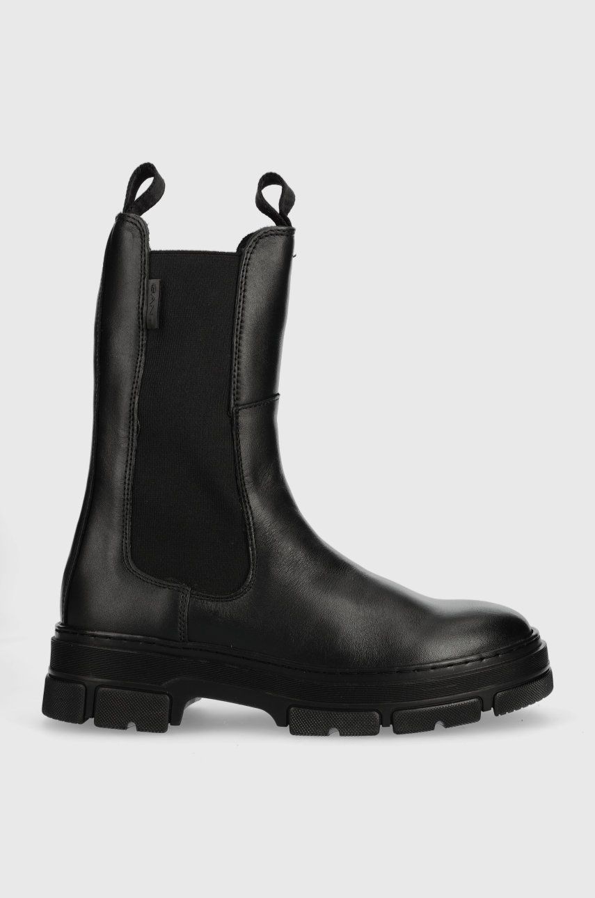 E-shop Kožené kotníkové boty Gant Monthike dámské, černá barva, na platformě