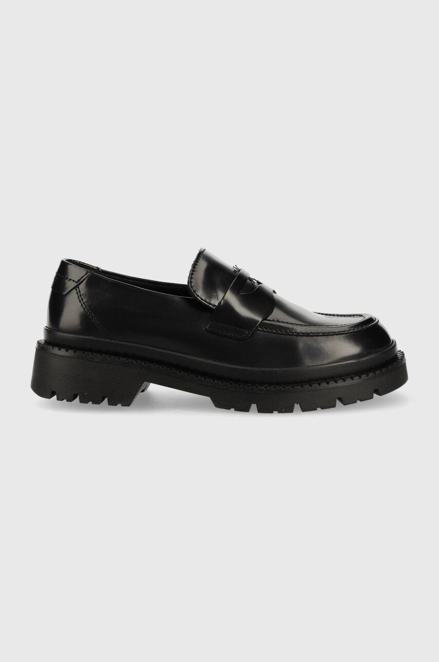 Gant mocasini de piele Prepnovo femei, culoarea negru, cu toc plat