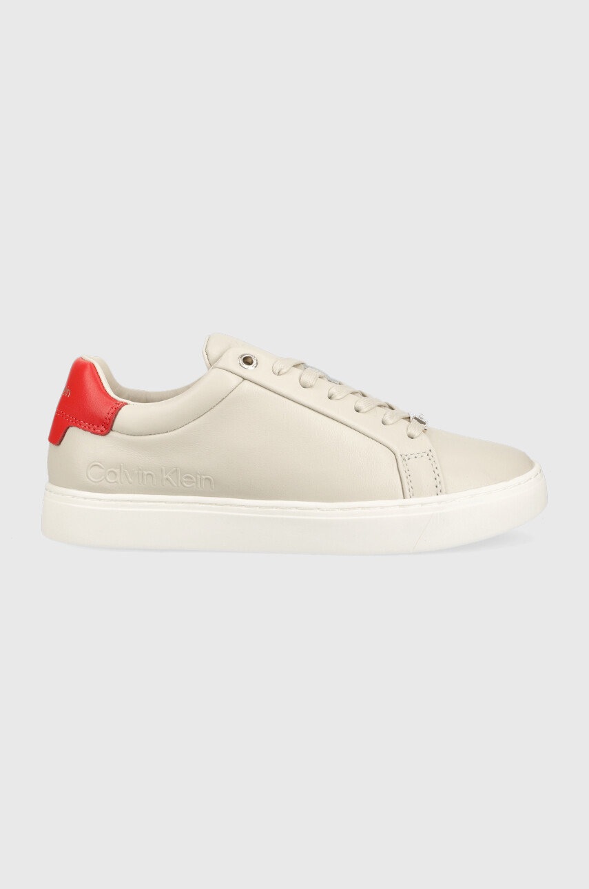 

Кожени маратонки Calvin Klein Cupsole Lace Up в сиво, Сив