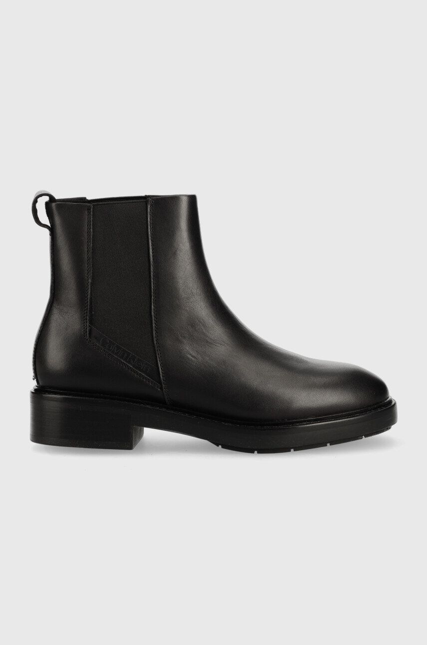 Kožené kotníkové boty Calvin Klein Rubber Sole Chelsea dámské, černá barva, na platformě - černá - 