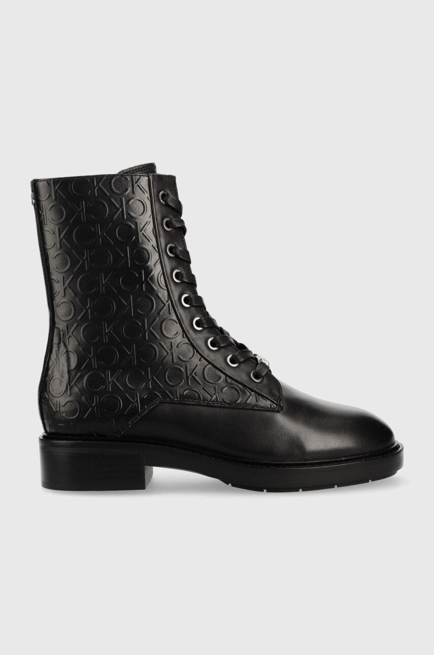 Levně Nízké kozačky Calvin Klein Rubber Sole Combat Boot dámské, černá barva, na plochém podpatku