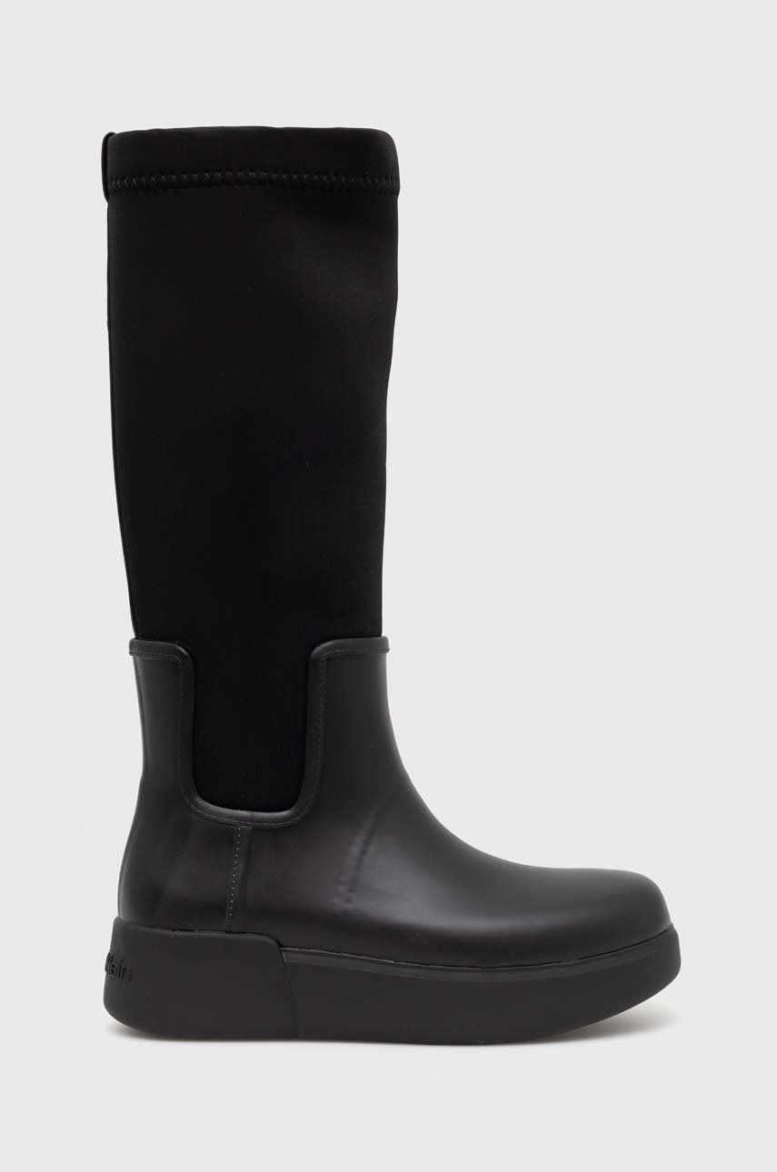 Levně Holínky Calvin Klein Rain Boot Wedge High dámské, černá barva