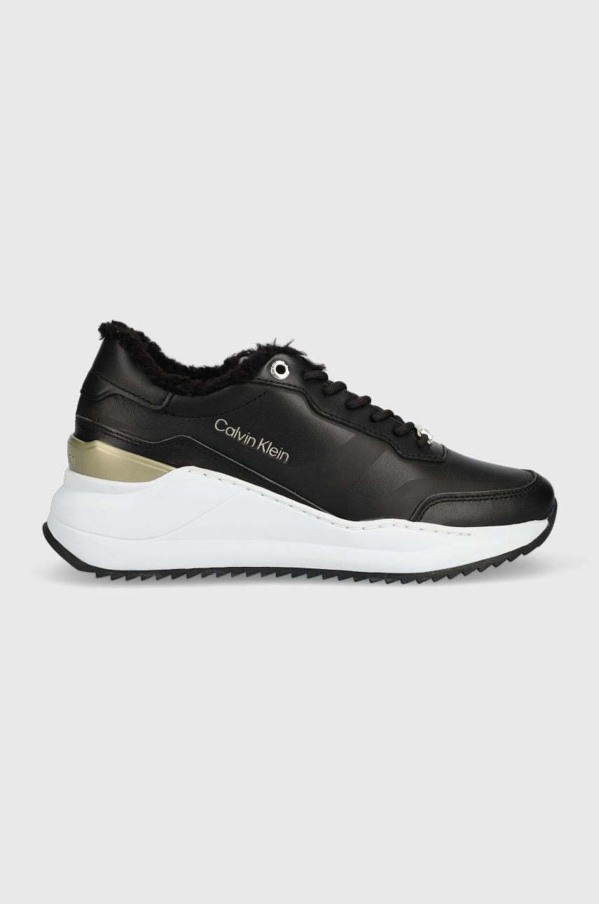 

Кожени маратонки Calvin Klein Chunky Intern Wedge Lace Up в черно, Черен