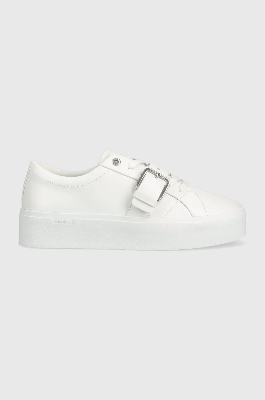 Calvin Klein sneakersy skórzane Flatform Cupsole Lace Up kolor biały