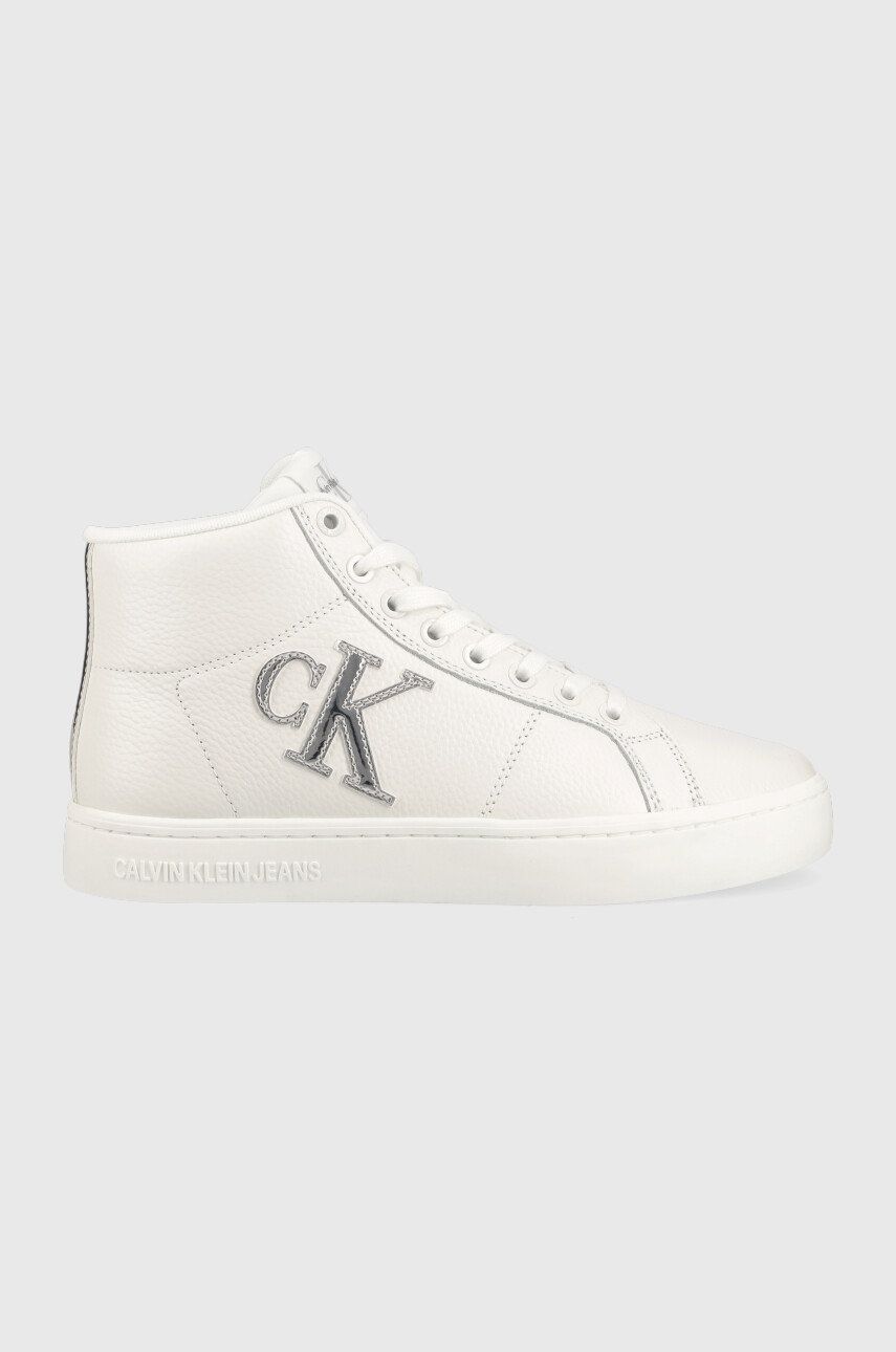 Calvin Klein Jeans sneakersy skórzane Classic Cupsole Laceup Mid kolor biały