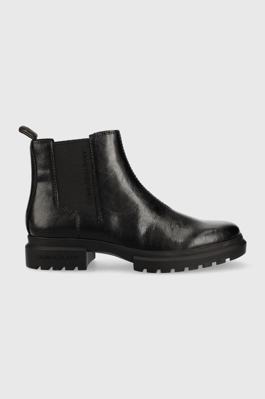 E-shop Kožené kotníkové boty Calvin Klein Jeans Cleated Chelsea Boot dámské, černá barva, na platformě