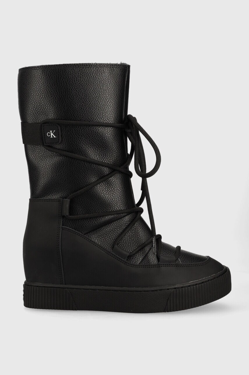 

Кожени апрески Calvin Klein Jeans Hidden Wedge Cupsole Snow Boot в черно, Черен