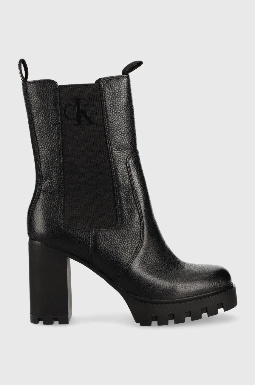 Calvin Klein Jeans sztyblety skórzane Platform Boot Chelsea damskie kolor czarny na słupku