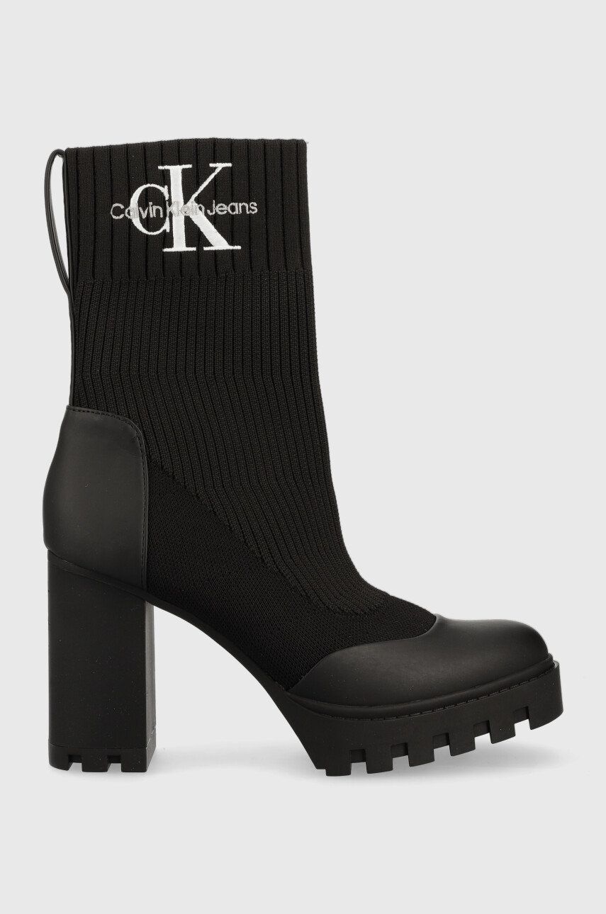 Calvin Klein Jeans botki Platform Boot Sock damskie kolor czarny na słupku