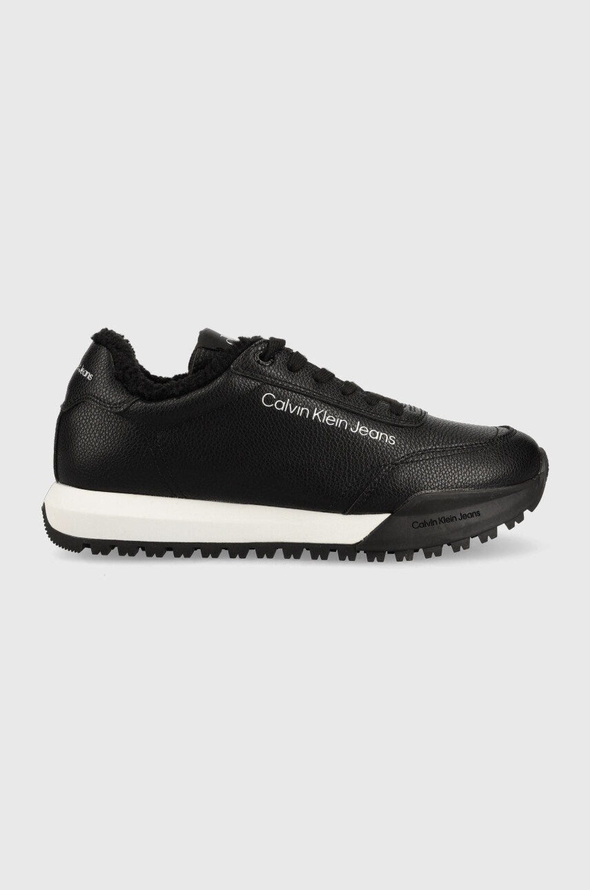 

Кожени маратонки Calvin Klein Jeans Toothy Runner Laceup в черно, Черен