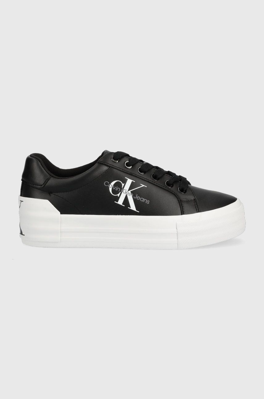 Levně Kožené sneakers boty Calvin Klein Jeans VULC FLATFORM BOLD LTH černá barva, YW0YW00821