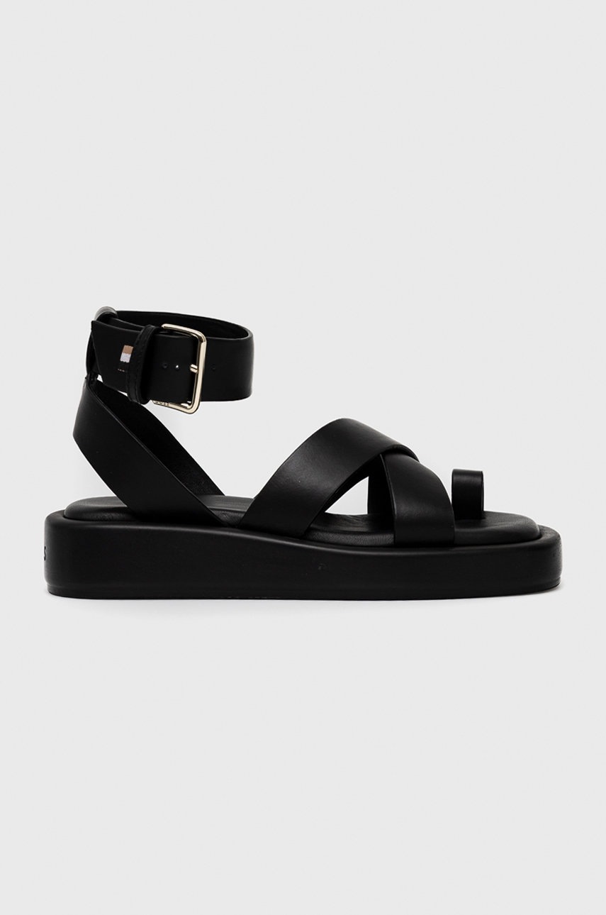 

Кожени сандали BOSS Scarlet Sandal-c в черно с платформа, Черен