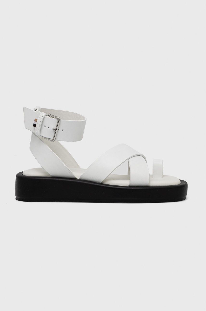 BOSS sandale de piele Scarlet Sandal-c femei, culoarea alb, cu platforma alb