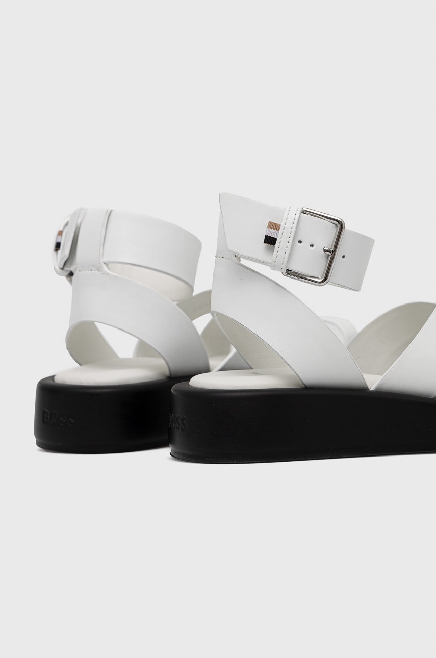 

Шкіряні сандалі BOSS Scarlet Sandal-c жіночі колір білий на платформі