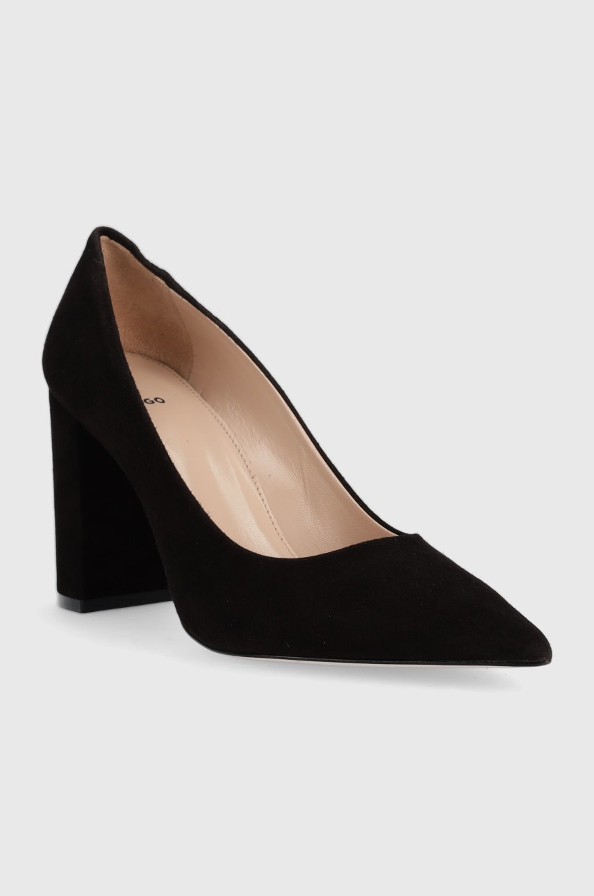 

Замшевые туфли HUGO Ines Chunky Pump цвет чёрный каблук кирпичик