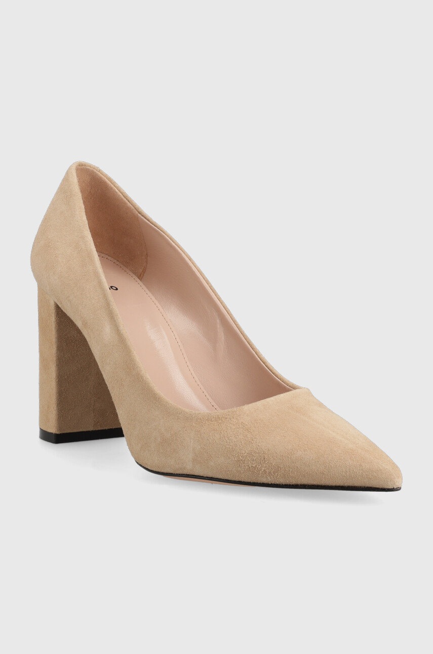 

Замшеві туфлі HUGO Ines Chunky Pump колір бежевий каблук блок