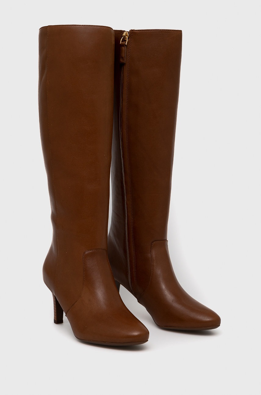 

Шкіряні чоботи Lauren Ralph Lauren Caelynn жіночі колір коричневий на шпильці 802872407002