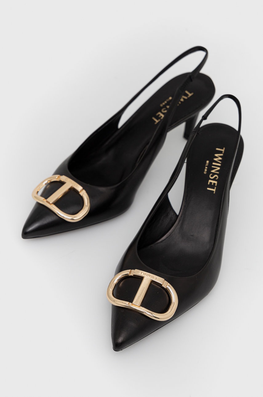 

Шкіряні туфлі Twinset Pump колір чорний відкрита п'ята