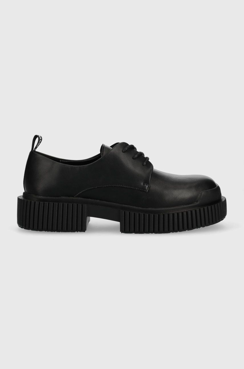 Armani Exchange pantofi de piele femei, culoarea negru, cu platforma answear.ro