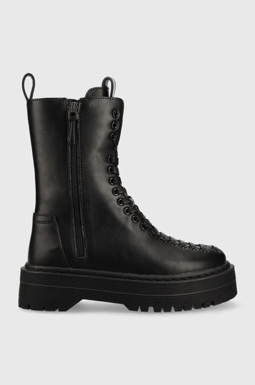 Armani exchange cizme de piele femei, culoarea negru, cu platforma