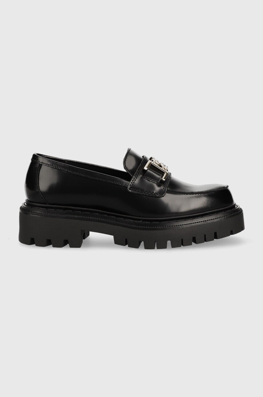 Aldo mocasini de piele biglane femei, culoarea negru, cu platforma
