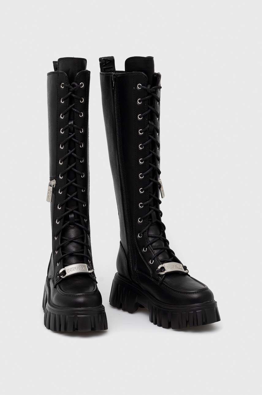 

Чоботи Buffalo Lion Lace Up Hi Zip жіночі колір чорний на платформі