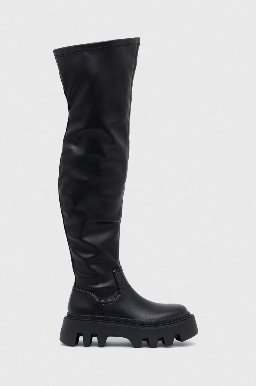 Buffalo cizme Flora Overknee femei, culoarea negru, cu platforma answear.ro imagine megaplaza.ro