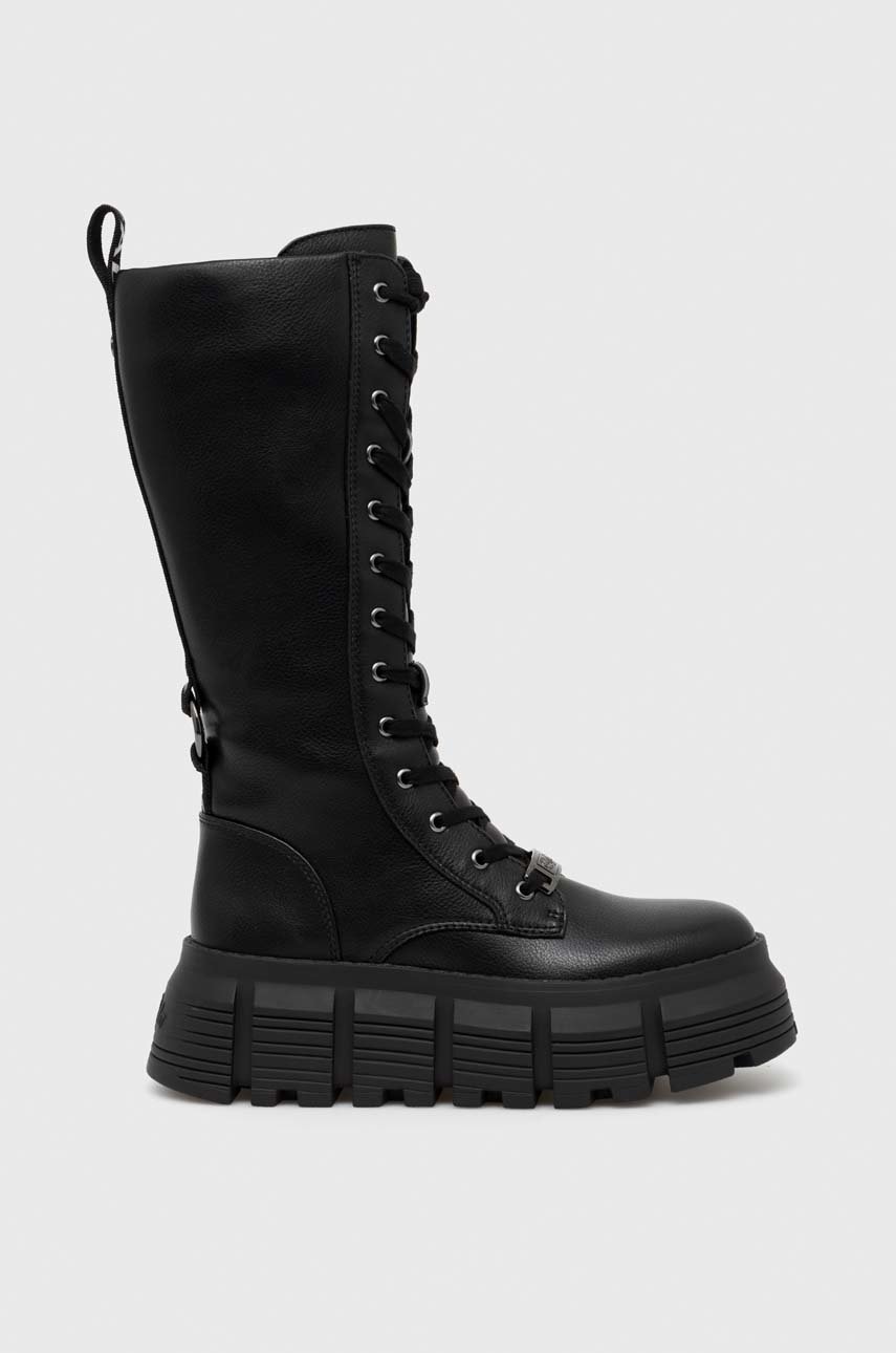 

Ботуши Buffalo Ava Laceup Hi в черно с платформа, Черен