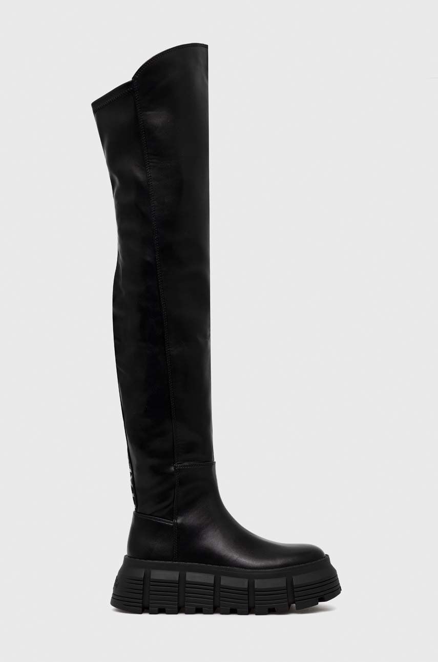 Buffalo cizme Ava Overknee femei, culoarea negru, cu platforma, izolat answear.ro