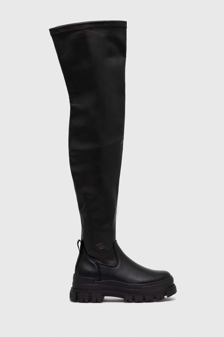 Buffalo cizme Aspha Stretch Overknee femei, culoarea negru, cu platforma answear.ro imagine megaplaza.ro