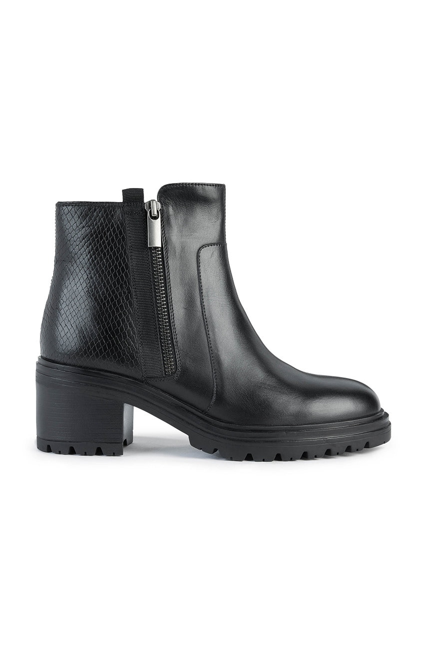 Geox cizme de piele damiana femei, culoarea negru, cu toc drept