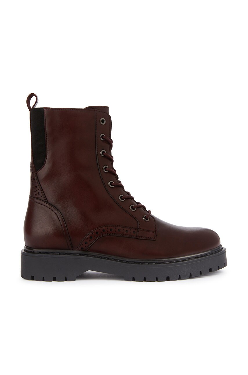 Geox bocanci de piele bleyze femei, culoarea bordo, cu toc plat