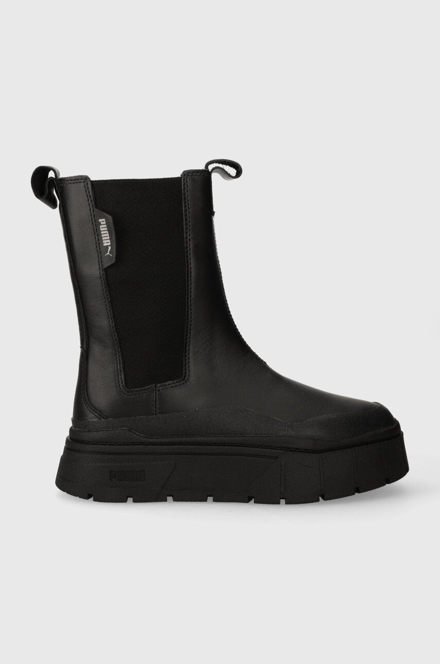 Kožené kotníkové boty Puma Mayze Stack Chelsea Wns dámské, černá barva, na platformě - černá - Svrše
