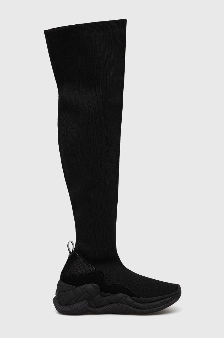 Kurt Geiger London cizme London Knit Otk Sock femei, culoarea negru, cu toc plat answear.ro imagine megaplaza.ro