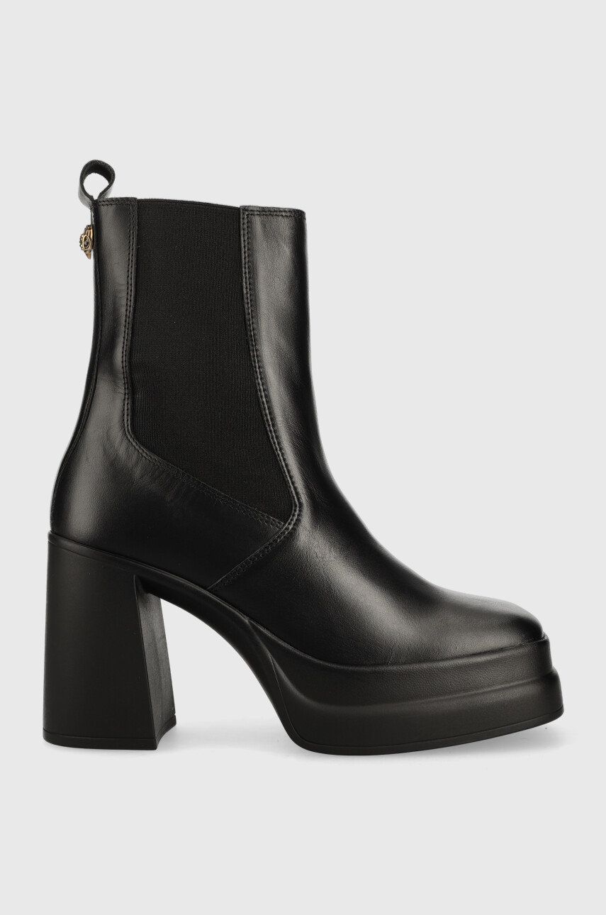 Kožené kotníkové boty Kurt Geiger London Stomp Heeled Chelsea dámské, černá barva, na podpatku - čer