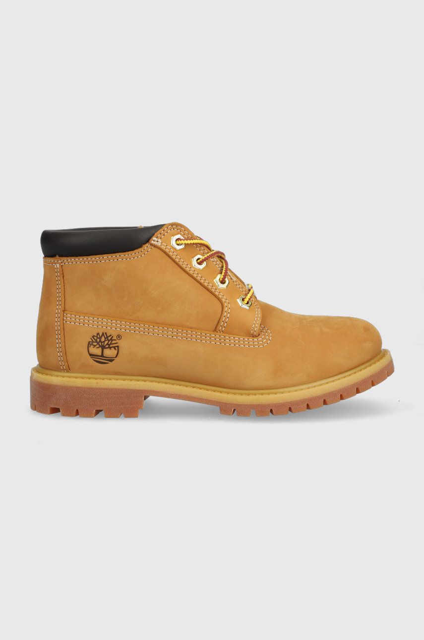 Timberland workery skórzane Nellie Chukka Double damskie kolor żółty na płaskim obcasie TB0233997131