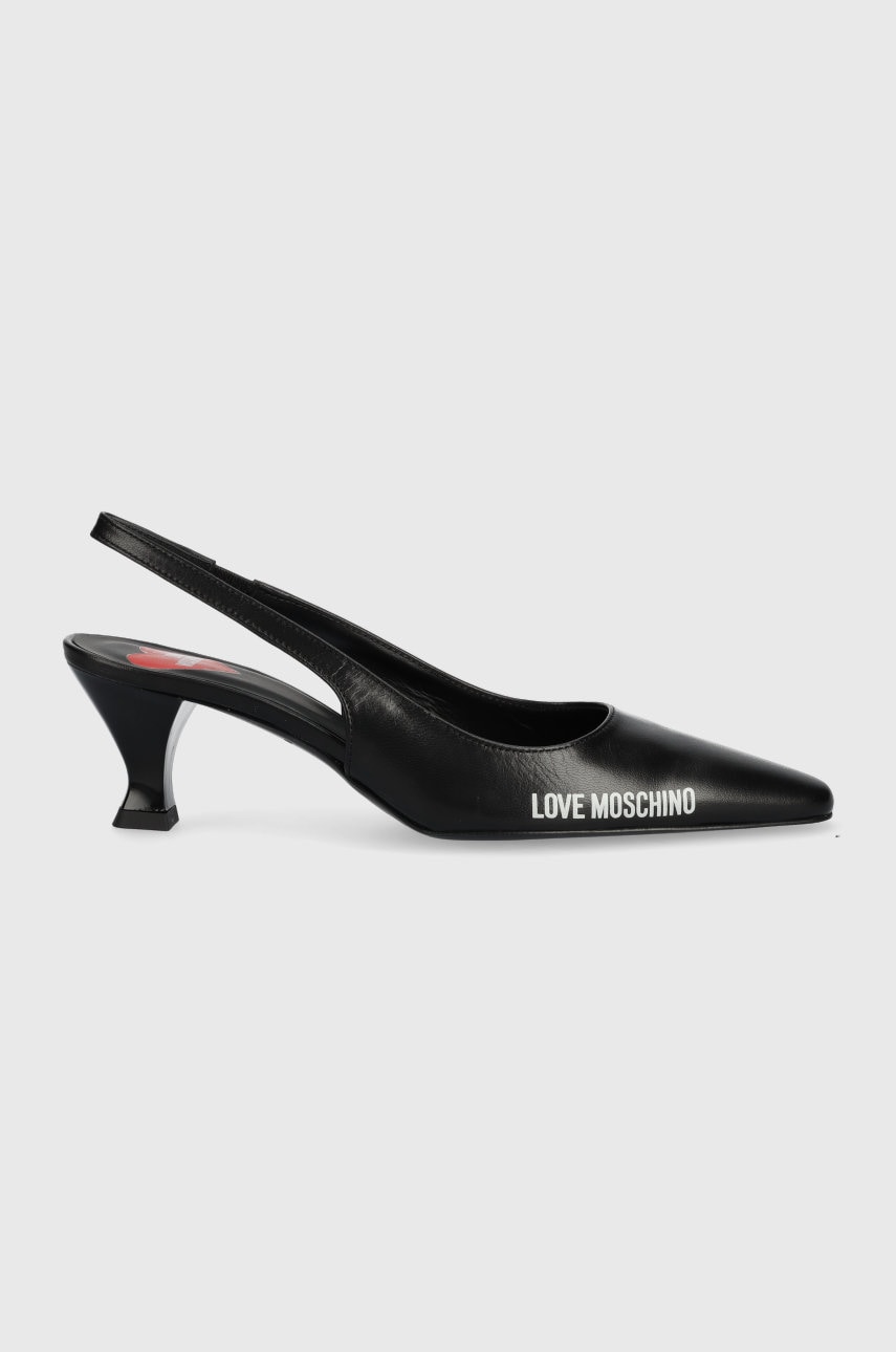 Love moschino pantofi de piele culoarea negru, pe toc jos, cu toc deschis